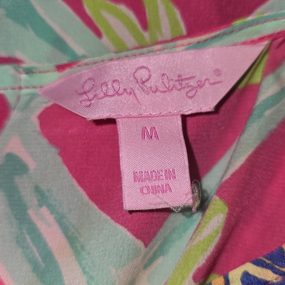 Lilly Pulitzer Pink and Green Geometric Blouse - Picture 3 of 3
